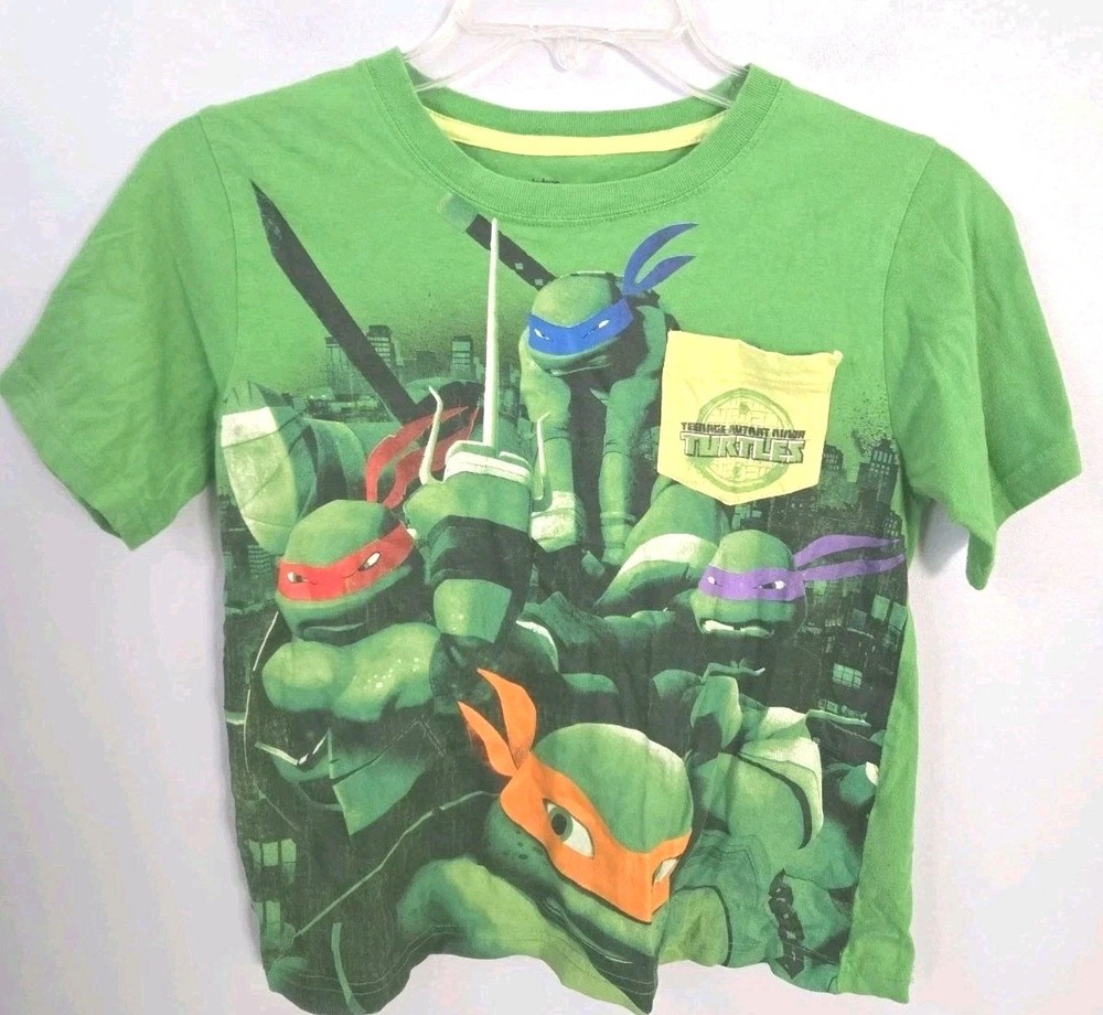 Teenage Mutant Ninja Turtles Boys T-Shirt Size 7 Green TMNT Pocket Graphic...