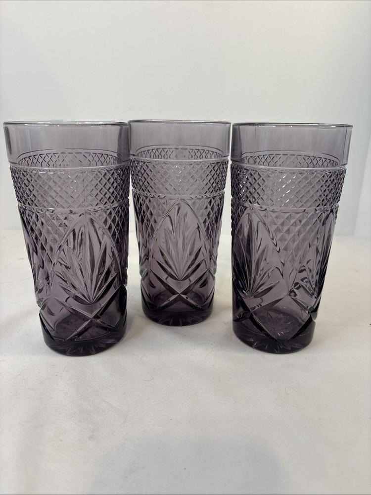 Set of 4 Arcoroc Luminarc Durand Amethyst Glass Highball Tumblers