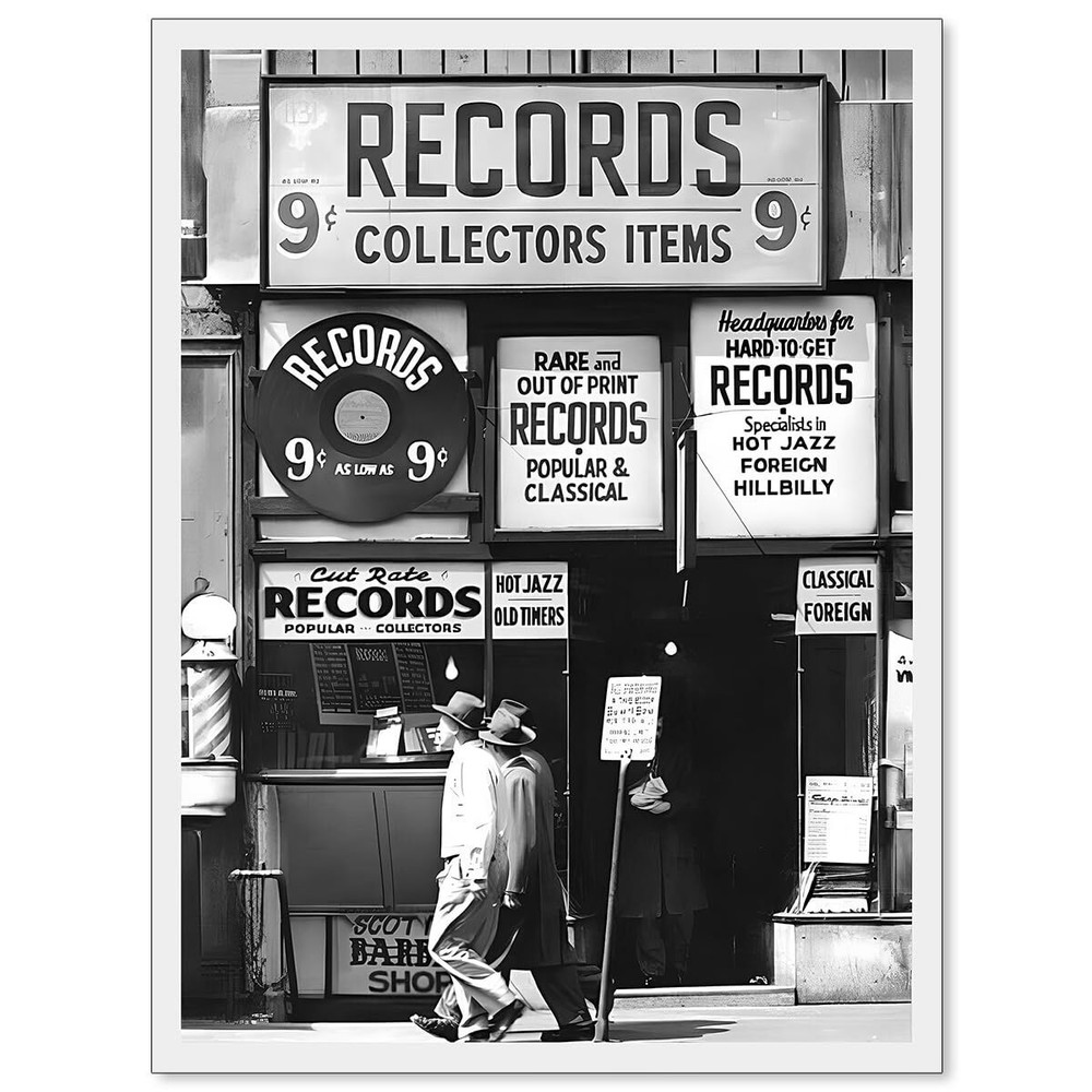 VERENIX Fashion Black And White Photography Wall Art Vintage Preppy Record Sh...