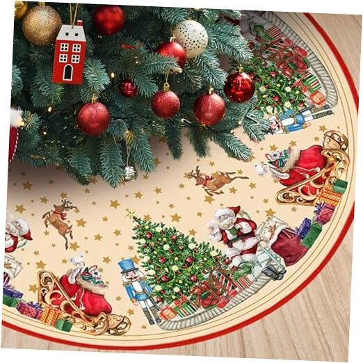 Christmas Tree Skirt 48 Inch,  Santa Santa Claus and Nutcracker Soldier Pattern