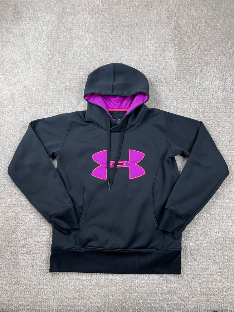 Under Armour Hoodie Womens S Semi-Fitted ColdGear Fleece Pullover Purple Black