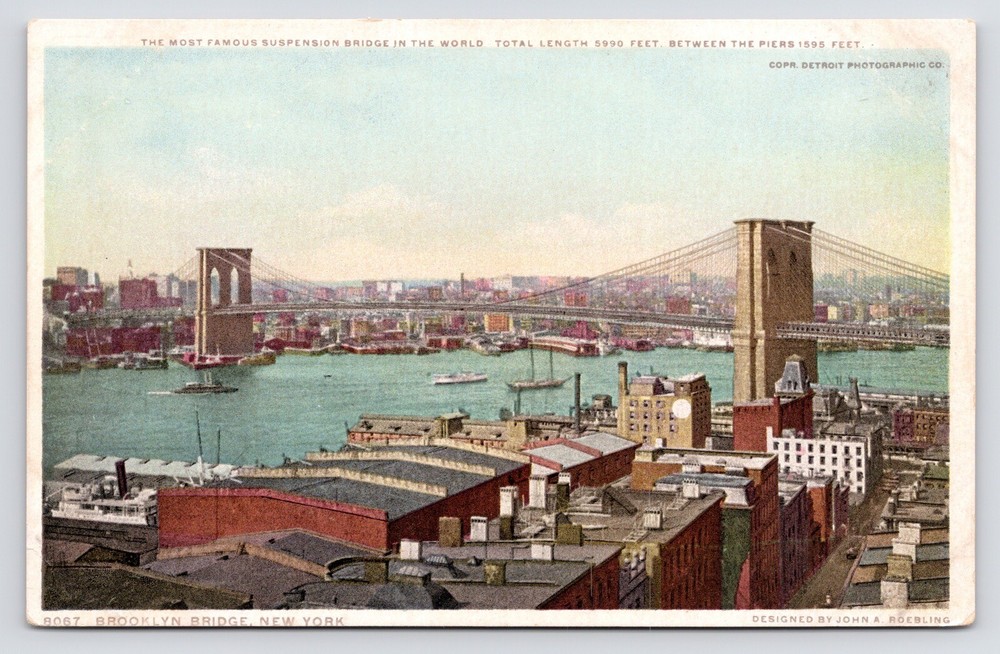 c1915 NYC Brooklyn Bridge~East River~Antique New York Postcard