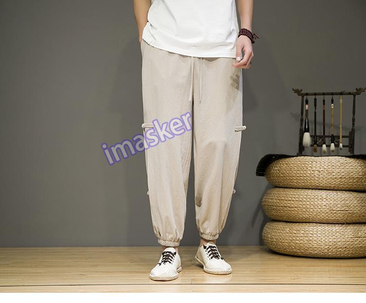 Retro Chinese Linen Trousers Men Thin Wide-Leg Straight Pant Casual