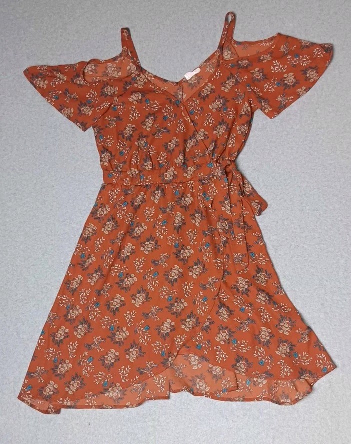 Sienna Sky Midi Off The Shoulder Dress Womens Size M Brown Floral Fall...