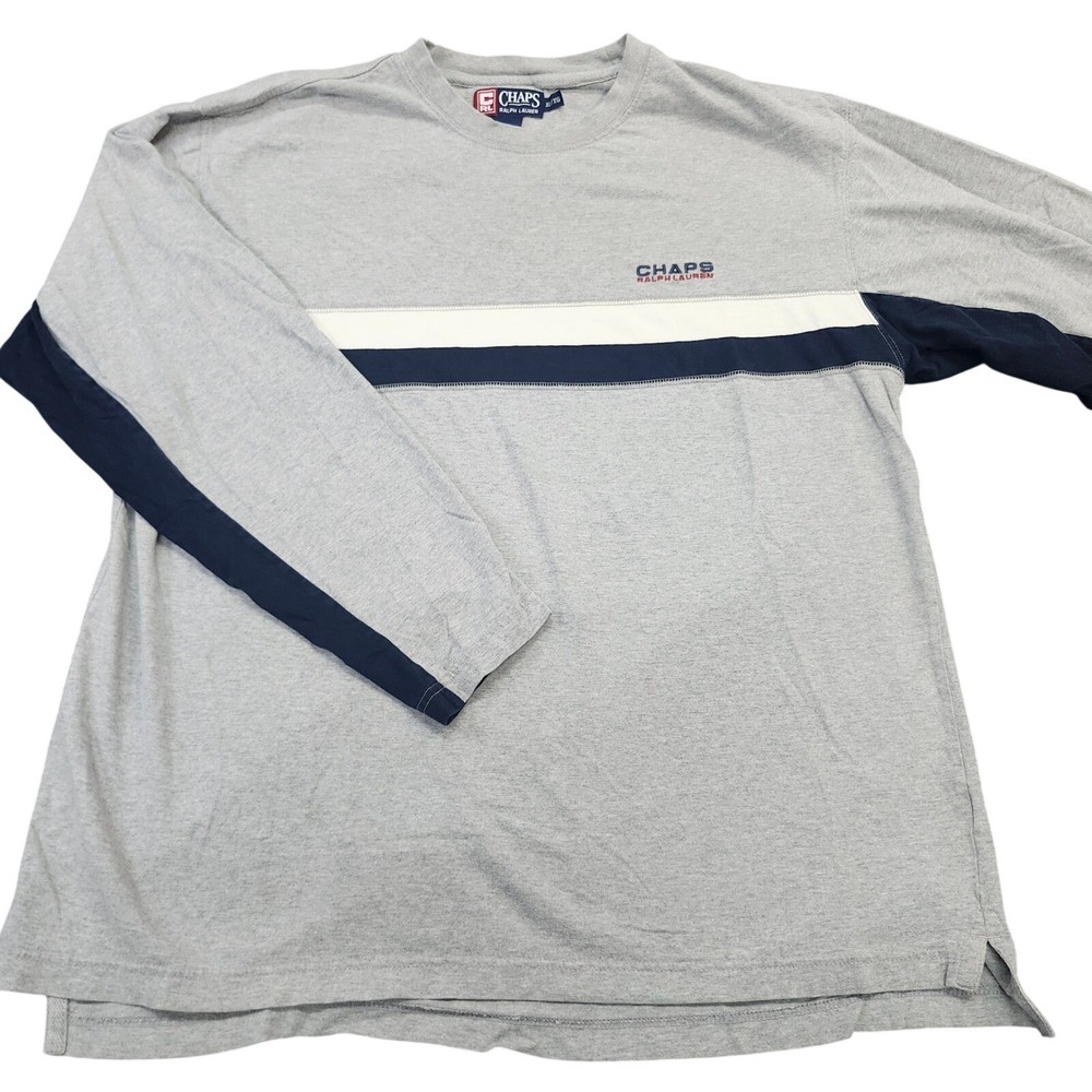 Vintage Chaps Ralph Lauren Mens XL Gray Navy Striped Long Sleeve T-Shirt  7620