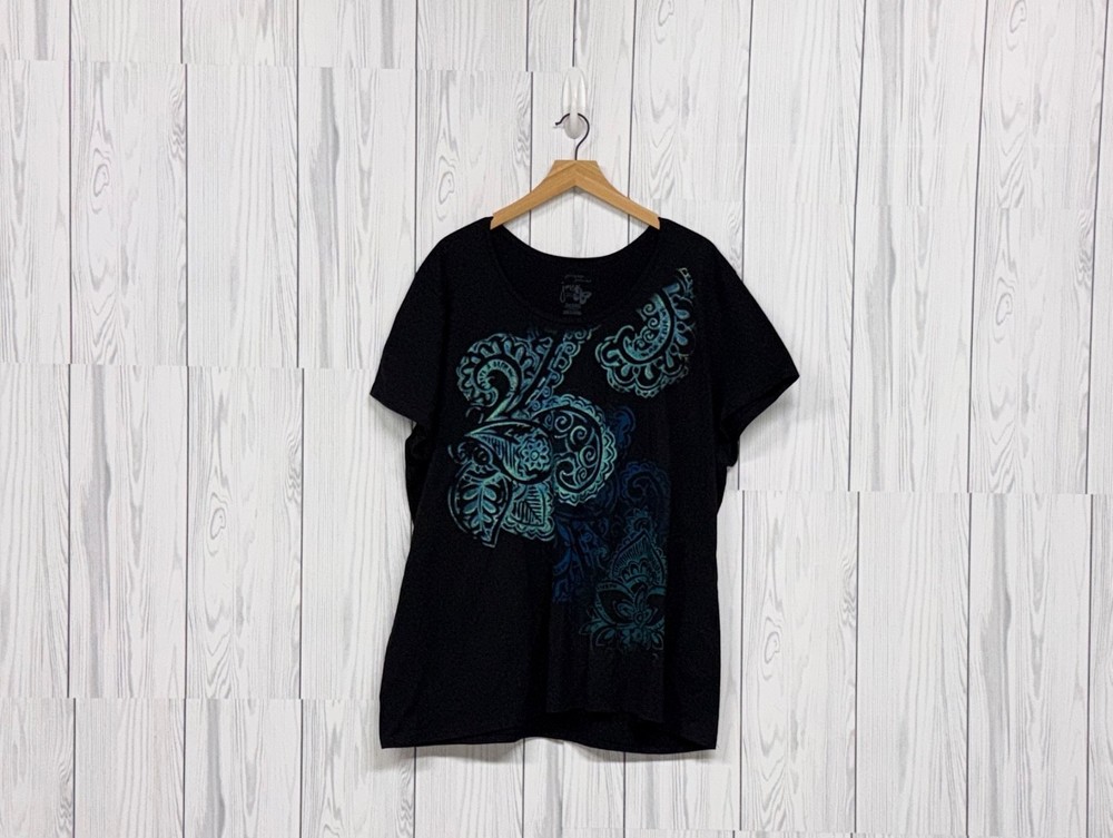 JMS t shirt womens size 3x short sleeve black patterned round neck