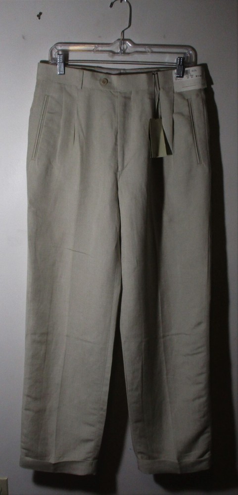 LOUIS RAPHAEL Natural Beige Linen Pleated Pants Men's Size 33X30 NWT