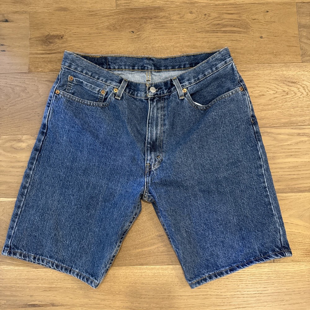 Levis 505 Jorts Mens 35 Blue Denim Jean Shorts Relaxed Fit Zip Fly