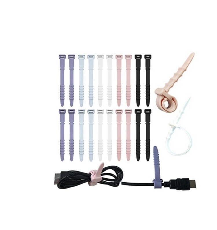 20pcs Reusable Silicone Zip Ties Rubber Cable Ties Office Organizer Cable 4.5”