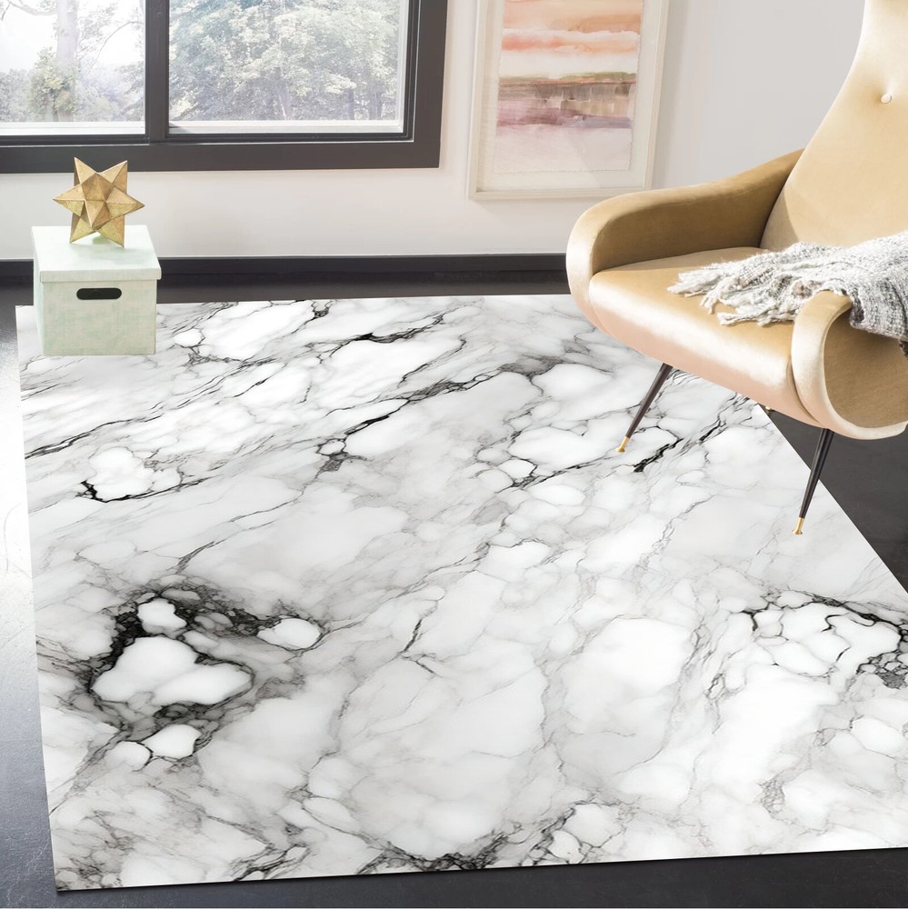 Cream Grey Marble Swirl Abstract Area Rug for Living Dining Room-image