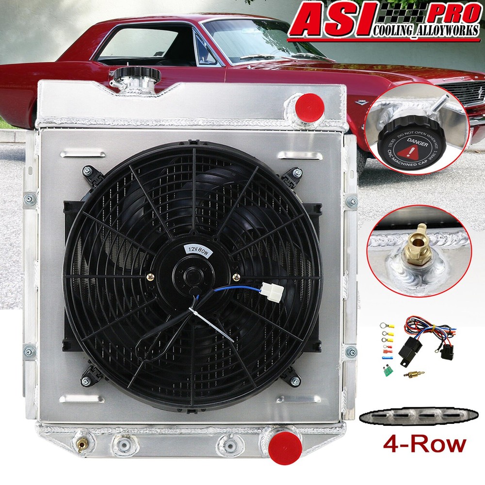 Aluminum 4-Row Radiator+Shroud Fan Fit 1964-1966 Ford Mustang V8 260 289 AT/MT