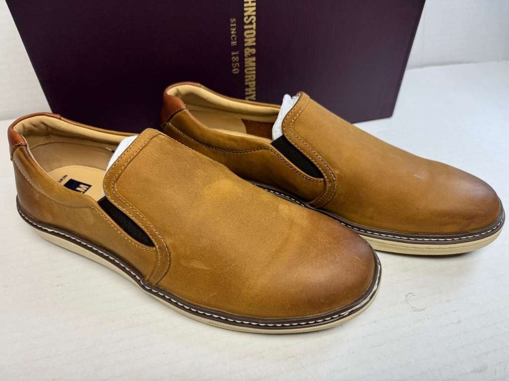 Johnston & Murphy McGuffey Slip On Light Tan Oiled Full Grain Leather 9.5 M
