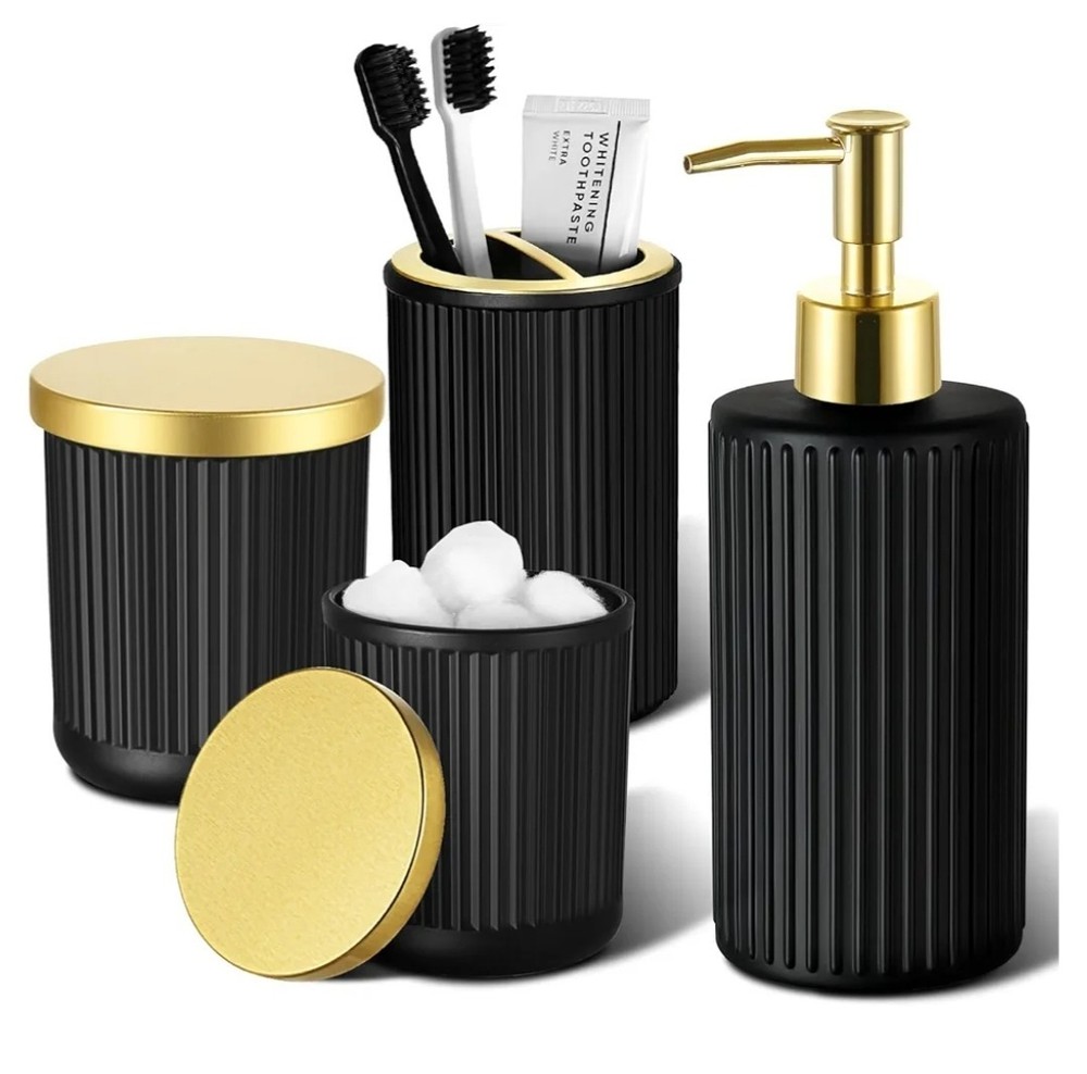 4-Piece Black and Gold Bathroom Accessories Set