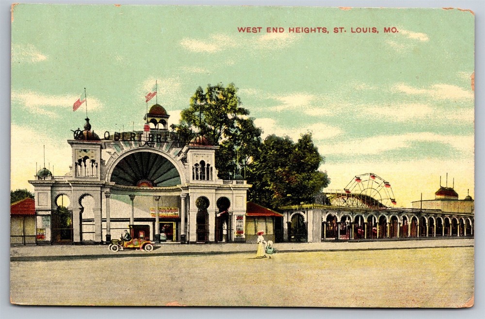 West End Heights Amusement Ferris Wheel St Louis MO C1910s Postcard AB22