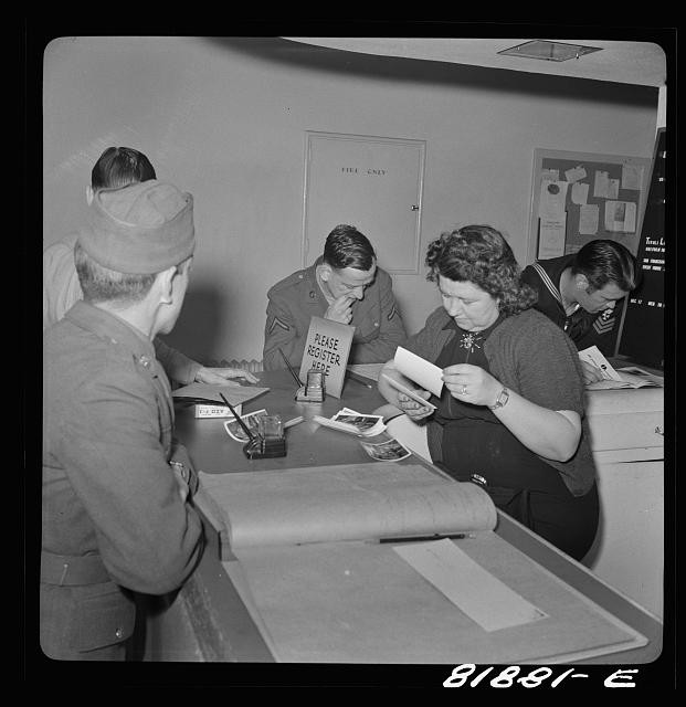 Photo:Military Registration Desk Women Soldiers 1930s Wartime Office Scene
