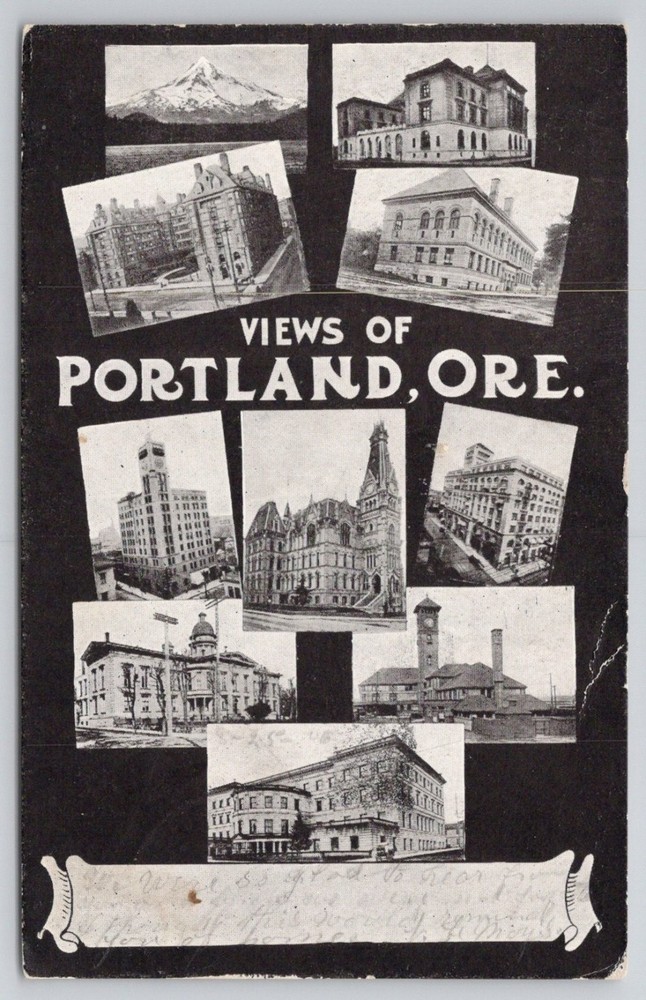 1906 Multi-View Portland Oregon Postcard Mt Hood City Hall Postmark