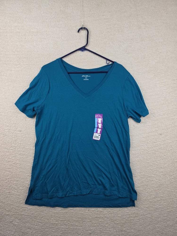 Eddie Bauer Women's Short Sleeve V-Neck T-Shirt Teal Size Large