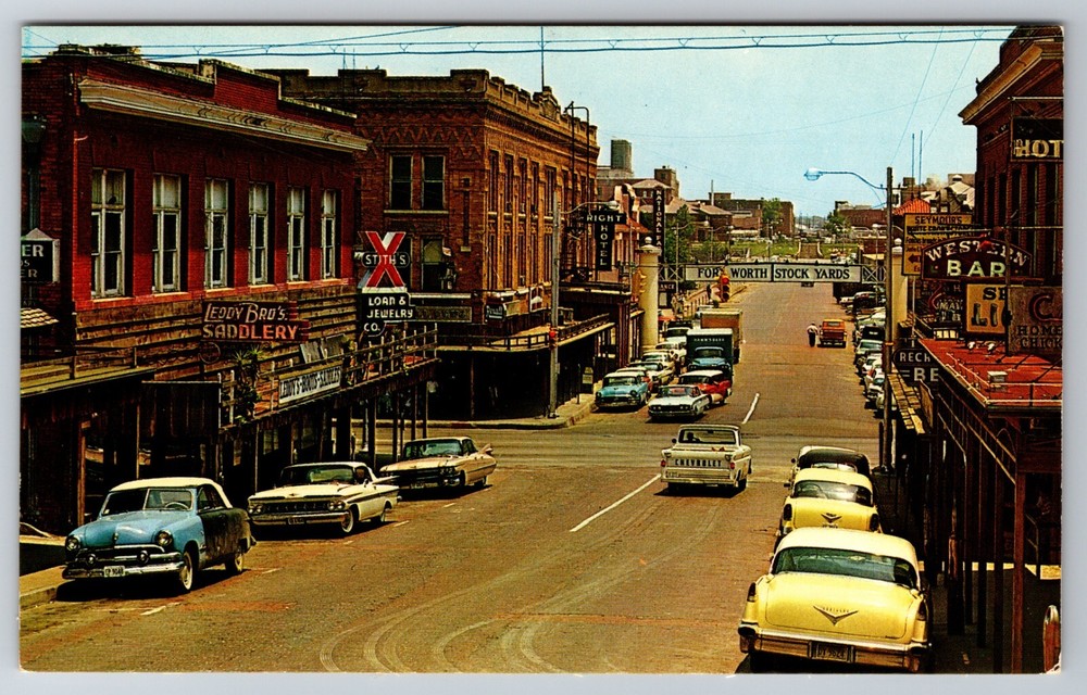 Fort Worth Texas TX Downtown Cowtown Historic Scene Postcard Antique Cars