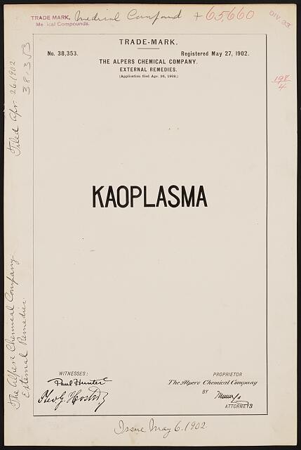 Photo:[ The Alpers Chemical Company for Kaoplasma brand External Remedies]