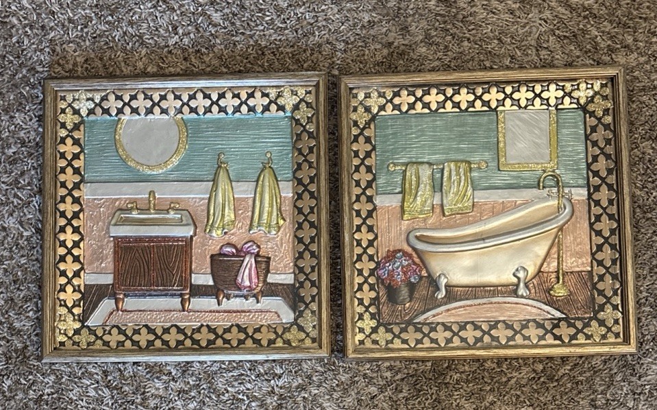 Colorful Bathroom Scene Bathtub And Sink Pictures Framed art