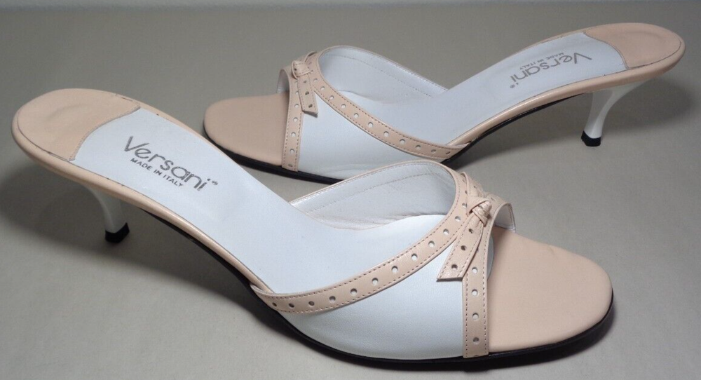 Versani Women's Size 9.5 M BIANCO Rose White Leather Heeled Sandals