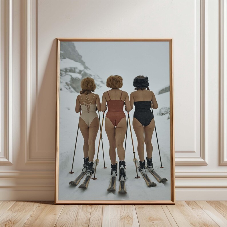 Vintage Retro Ski Girls Wall Art, Winter Poster, Sexy Ski Aesthetic Print