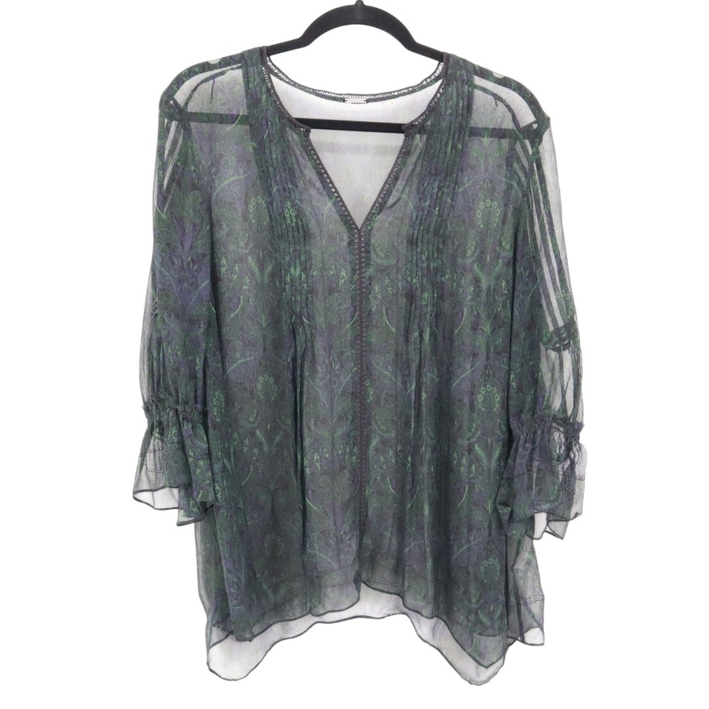 Elie Tahari Silk Top Womens L Black Boho Ethereal Fairy Grunge Feminine Romantic