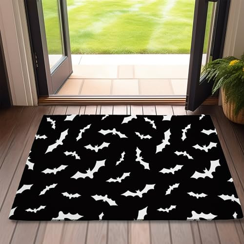 Halloween Door Mat,Halloween Bats Front Door Mat 17''x30'',Black Bat Doormats