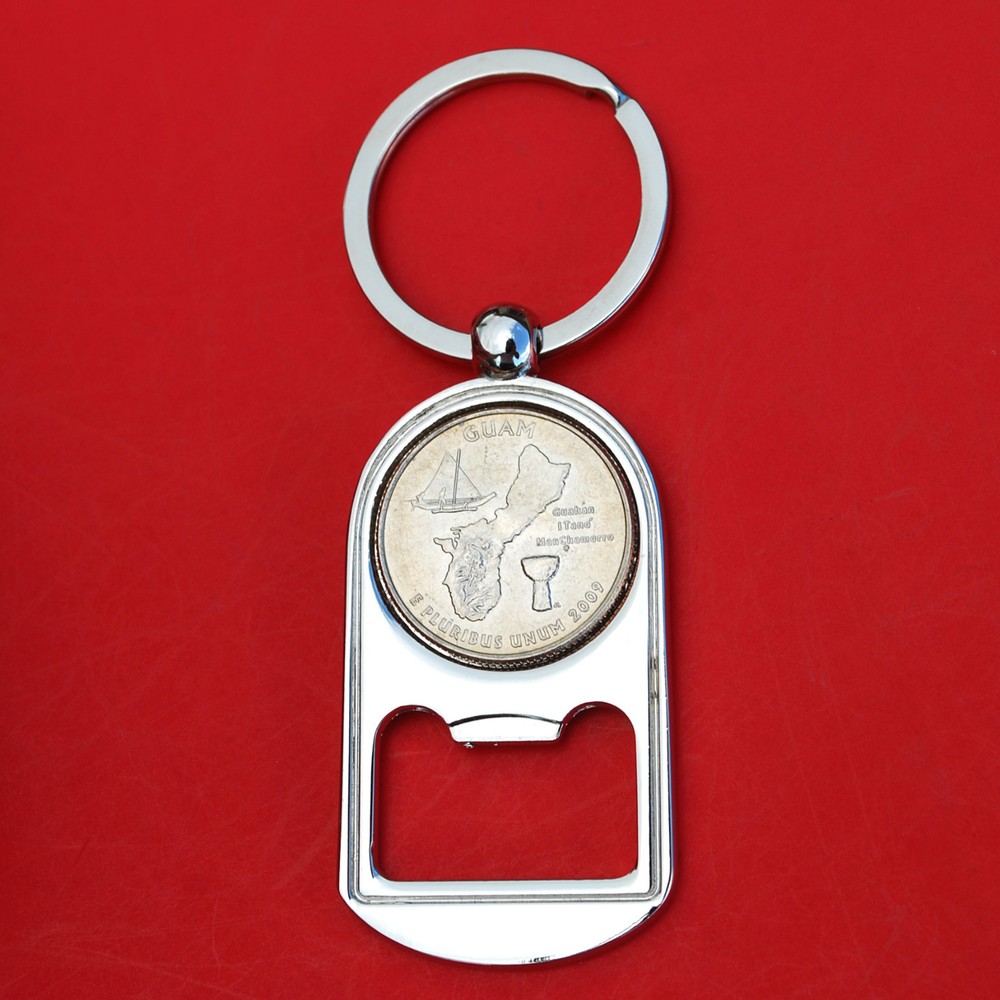 2009 US Guam Quarter BU Unc Coin Keychain Ring Bottle Opener New in Mint Condition