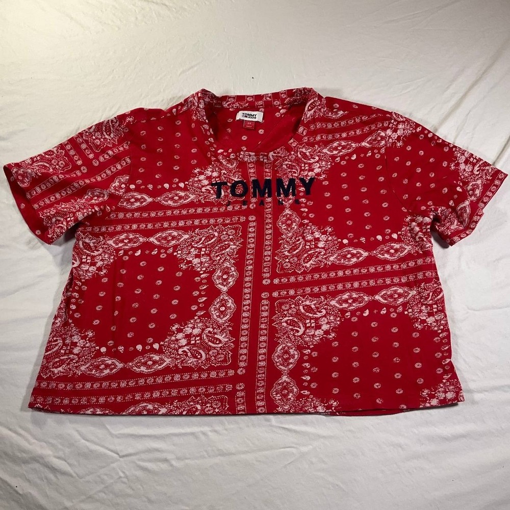 Tommy Hilfiger Tommy Jeans Bandana Top Womens Small Red Cropped Short Sleeves