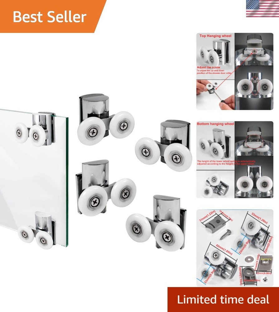 Zinc Alloy 23mm Twin Shower Door Rollers Set 4pcs Top & Bottom Runners