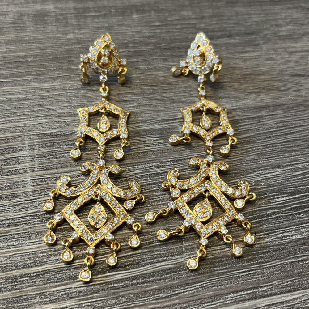 Vintage Gold Tone Rhinestone Chandelier Earrings Bridal Prom Glam
