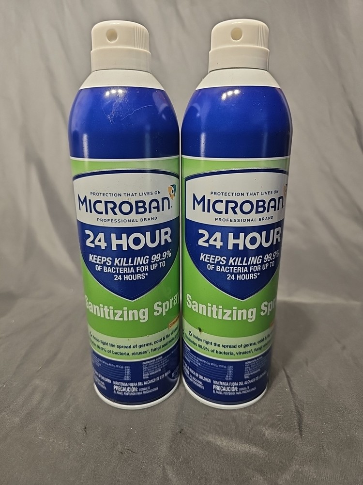 New 2 Microban 24 Hour Disinfectant Sanitizing Spray 15 Oz Cans Fresh Scent