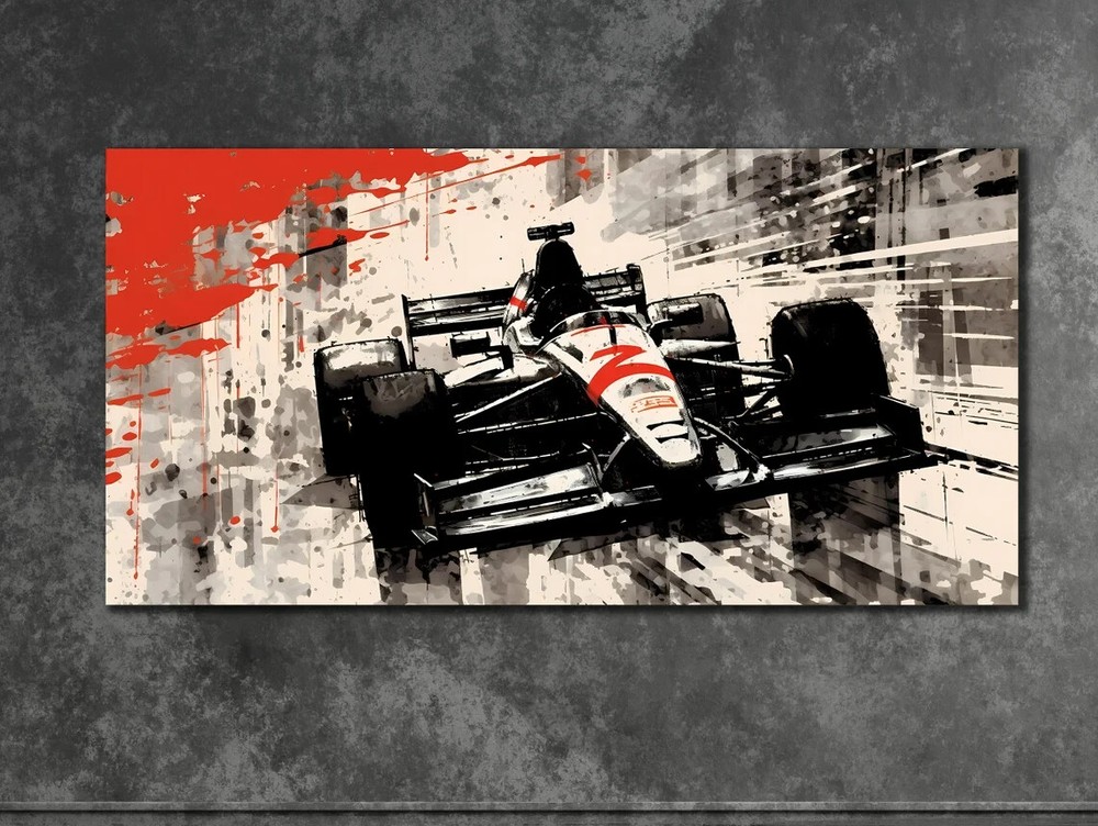 Racing Car Art B&W Red Abstract Sport Unframed Canvas Print Australian Wall Art