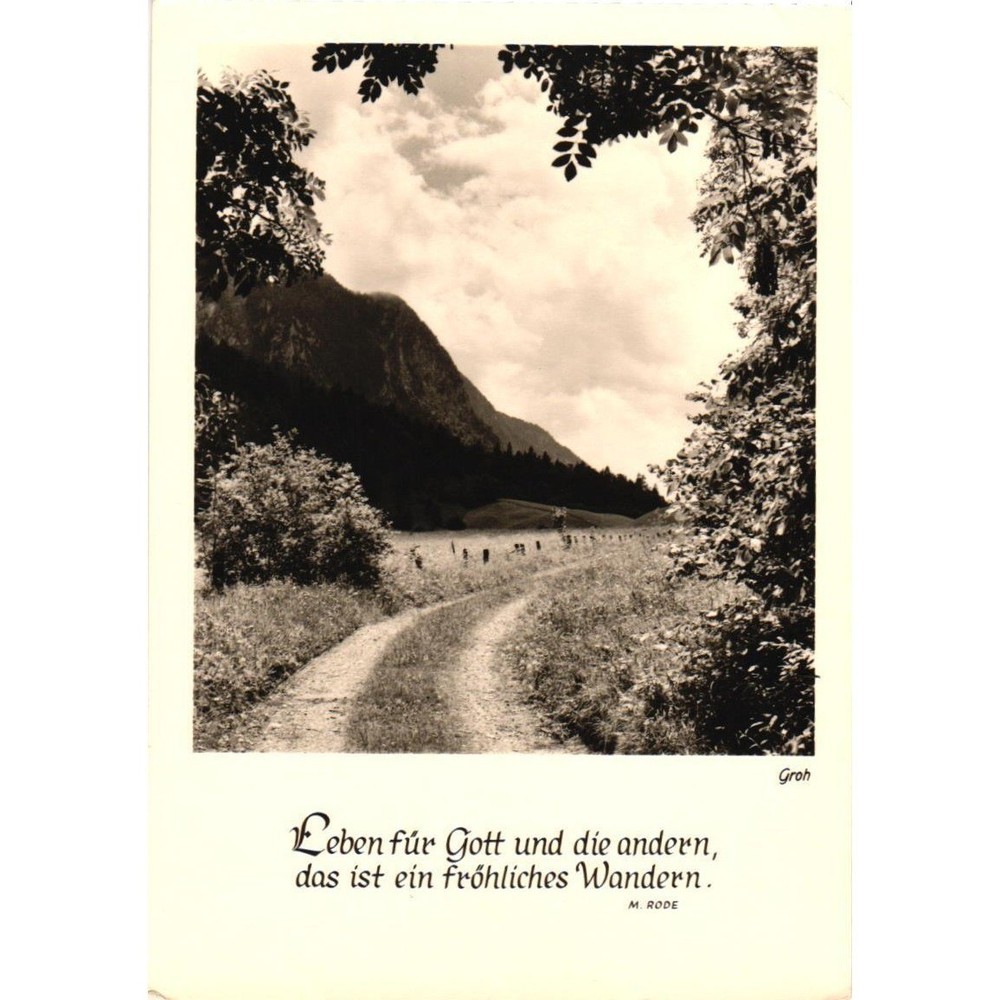 Vintage 1967 West Germany Postcard Groh Mountain Landscape Religious Quote 5786