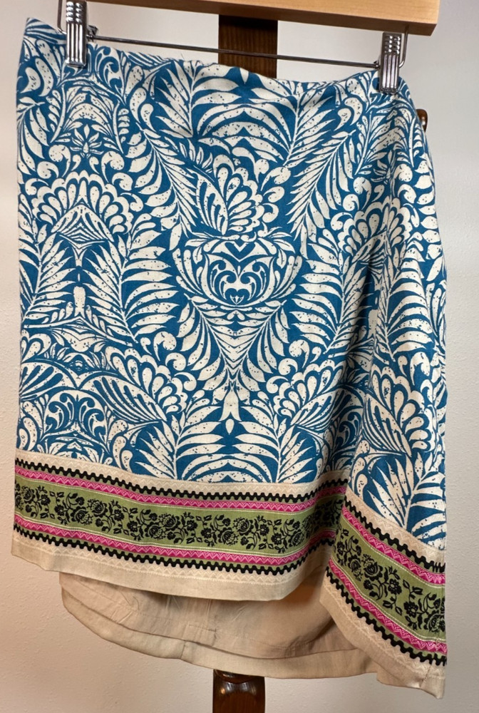 LOFT  Wrap Skirt Floral Border Women’s 14 Cotton Lined Tie Waist Zip NWT