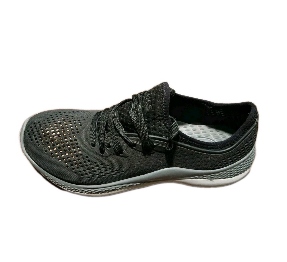 Crocs Women Literide Black Gray Lace Up Casual Tennis Shoes Sneakers Size 7W