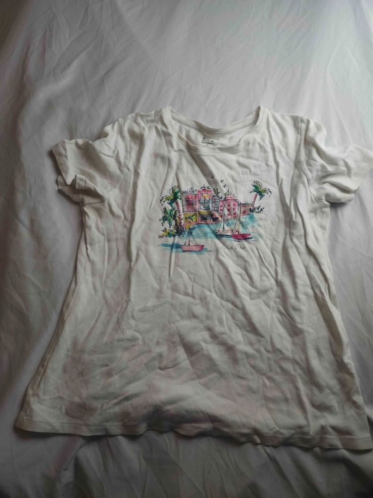 Kim Rogers Perfectly Soft Tee Shirt Womens Medium White Graphic Print Casual