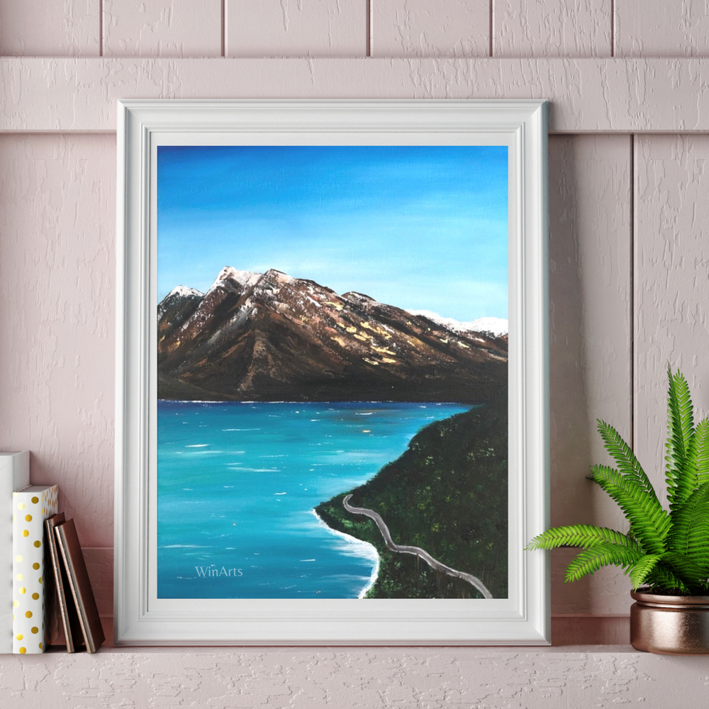 Original Acrylic Painting Lake Mountains Landscape Home Decor Wall Art