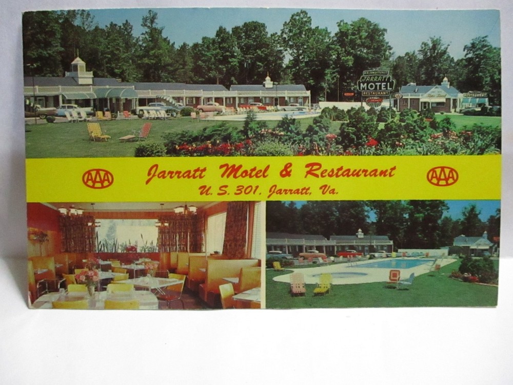 1970 Adv Postcard Jarratt Motel & Restaurant Hwy 301 Jarratt Va Bio Rare Unused