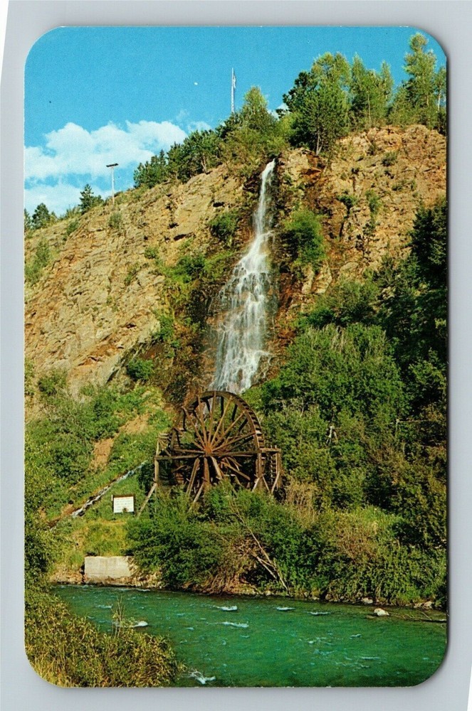 Idaho Springs CO-Colorado Waterfall And Old Water Wheel, Vintage Postcard