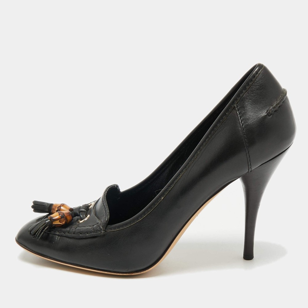 Gucci Black Leather Bamboo Fringe Pumps Size 39