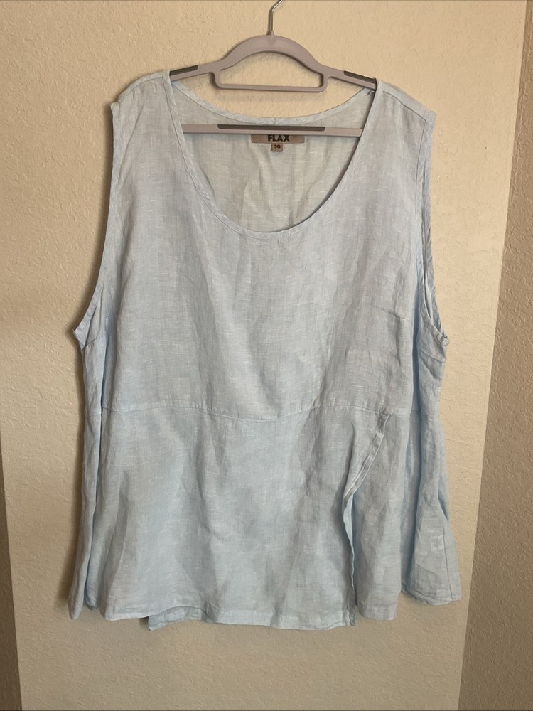 FLAX Women’s Sz 3G (3X) Blue Sleeveless Linen Lagenlook Top