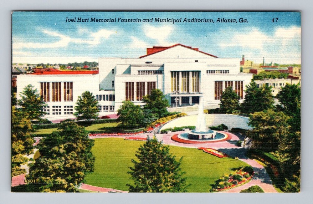 Atlanta GA-Georgia Joel Hurt Memorial Fountain at Auditorium Vintage Postcard