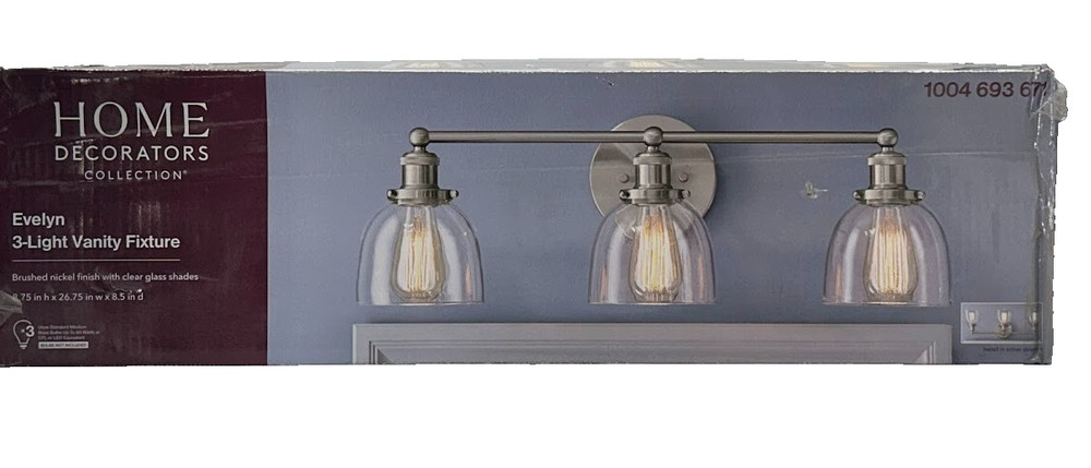 Home Decorators Collection Evelyn 26.75 in. 3-Light Brushed Nickel Vanity Light