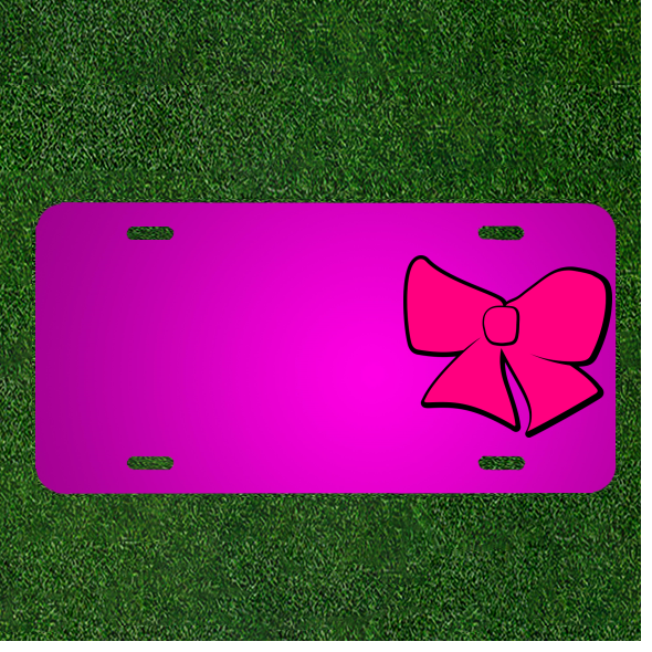Custom Pink Red Car License Plate with Personalized Bow Ribbon Name Design