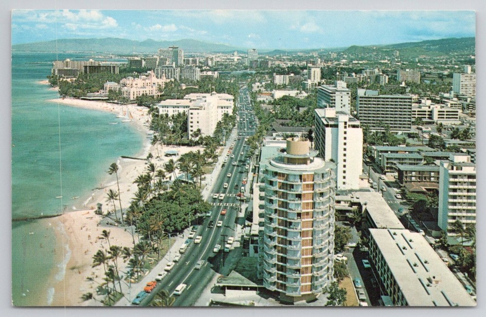 Waikiki Beach Kalakaua Ave Honolulu Hawaii Modern View Chrome Postcard
