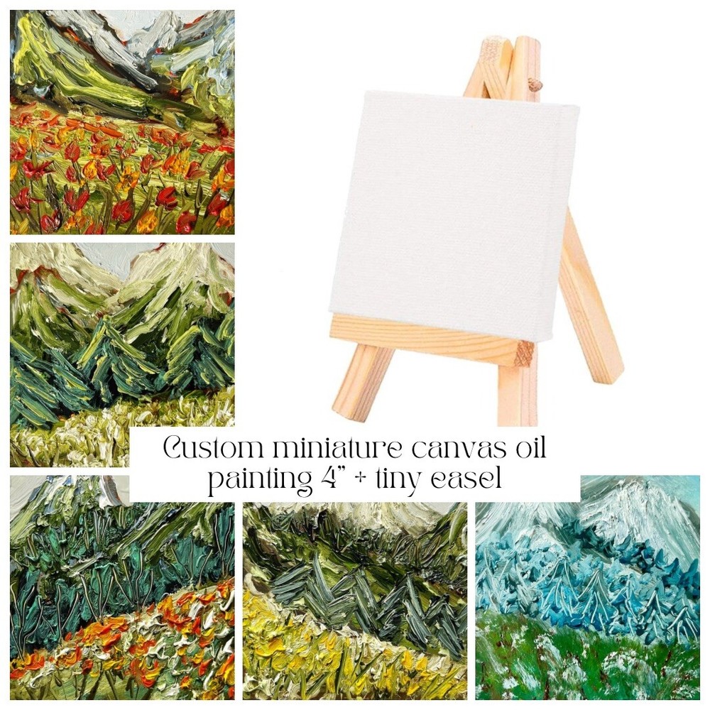 Personalized Gift Custom Oil Painting Miniature Canvas With Easel Tiny Landscape