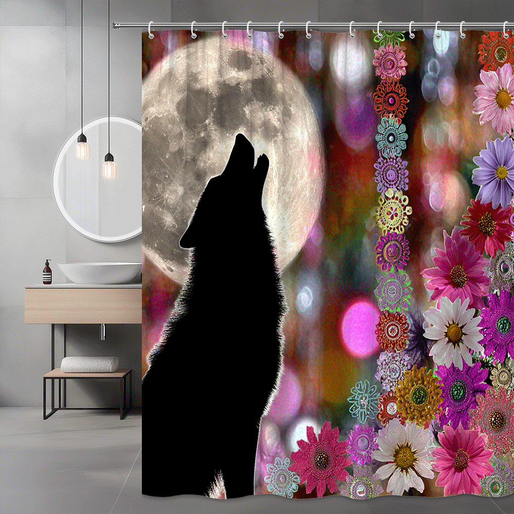 Wolf Moon Floral Shower Curtain Graphic Print