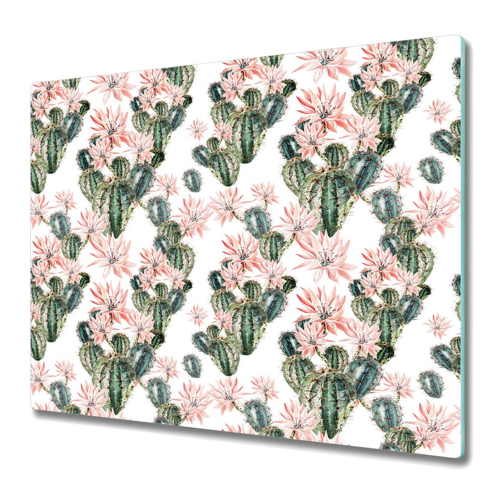 Glass Induction Ceramic Hob Cover Pink opuntia Cactus Bloom Floral Flowers 60x52